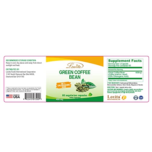 Lovita High-Potency Green Coffee Extract: 1600mg Equivalent, 50% Chlorogenic Acid