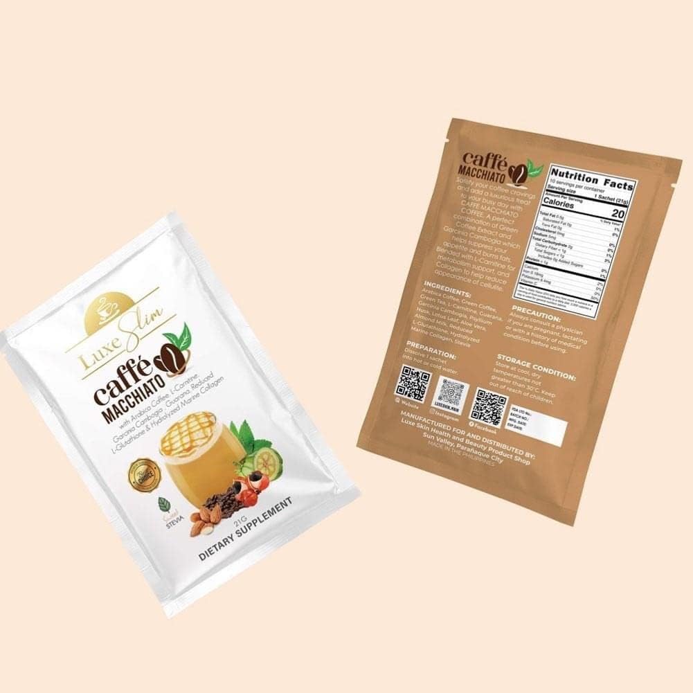 Luxe Slim Cafe Macchiato with Hydrolyzed Collagen & Glutathione, 21g x 10 Sachets, 0.74 Ounce