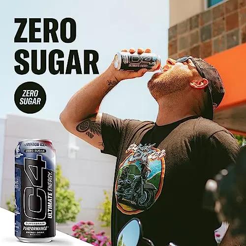 C4 Ultimate x Wounded Warrior Project Sugar Free Energy Drink Freedom Ice | 16oz (Pack of 24) | Pre Workout Performance Drink with No Artificial Colors or Dyes