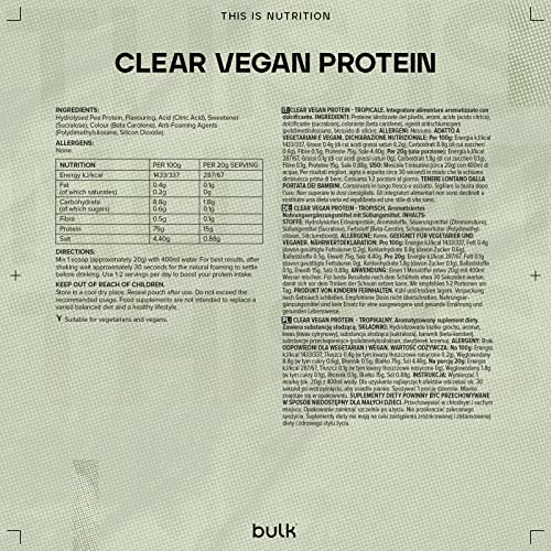Bulk Clear Vegan Protein, Protein Powder Shake, Tropical, 300 g