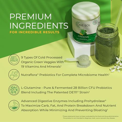 One Sol Greens, Super Greens Powder to Reduce Bloating & Improve Gut Health One Sol