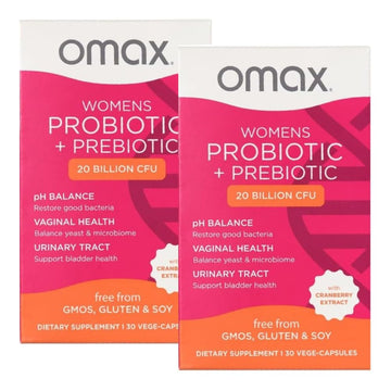 2 Pack Omax Prebiotics & Probiotics for Women, pH Balance, Vaginal Health, Urinary Tract, Yeast