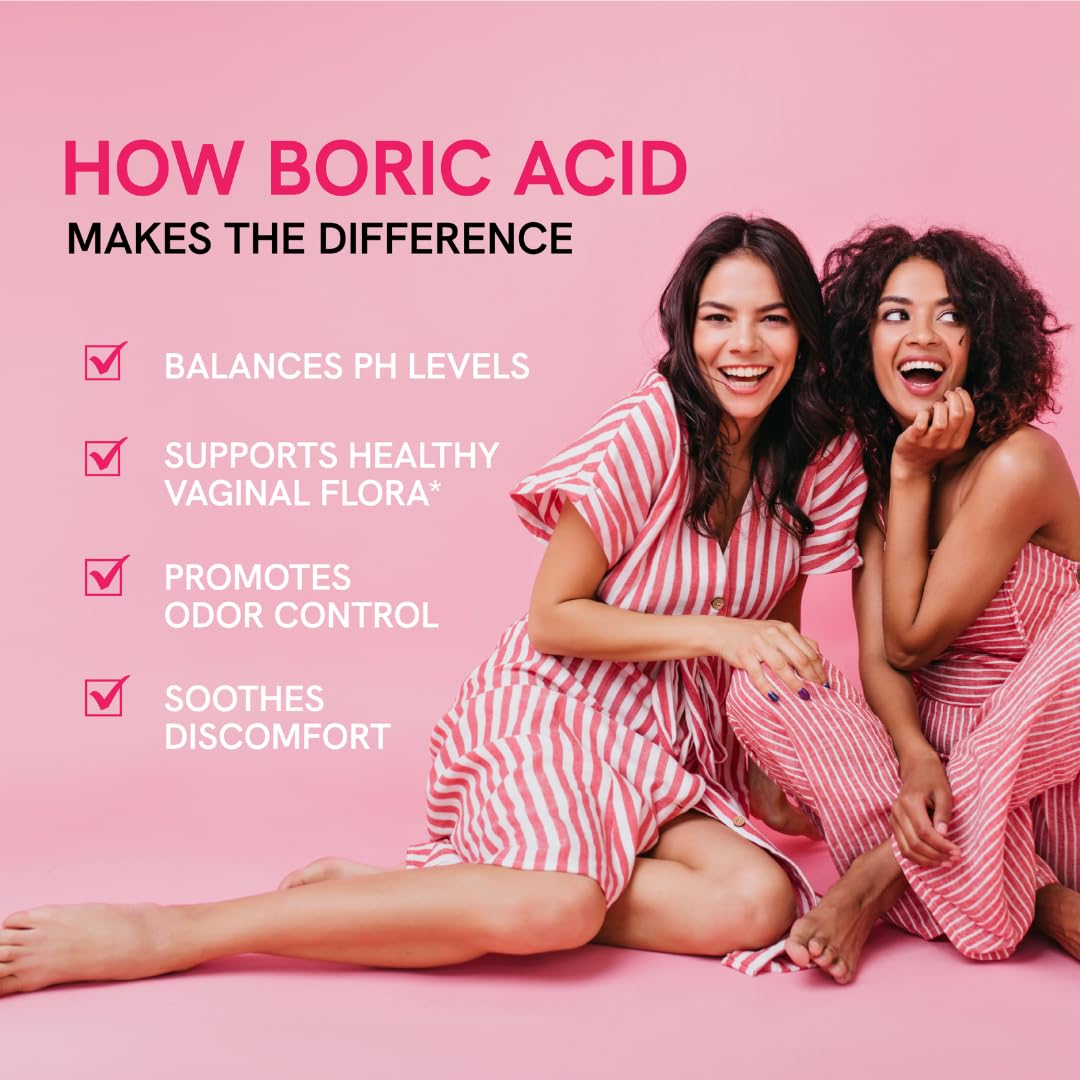 Boric Acid Suppositories for Women | 600mg | for pH Balance, Vaginal Odor & Itching | Feminine Hygiene