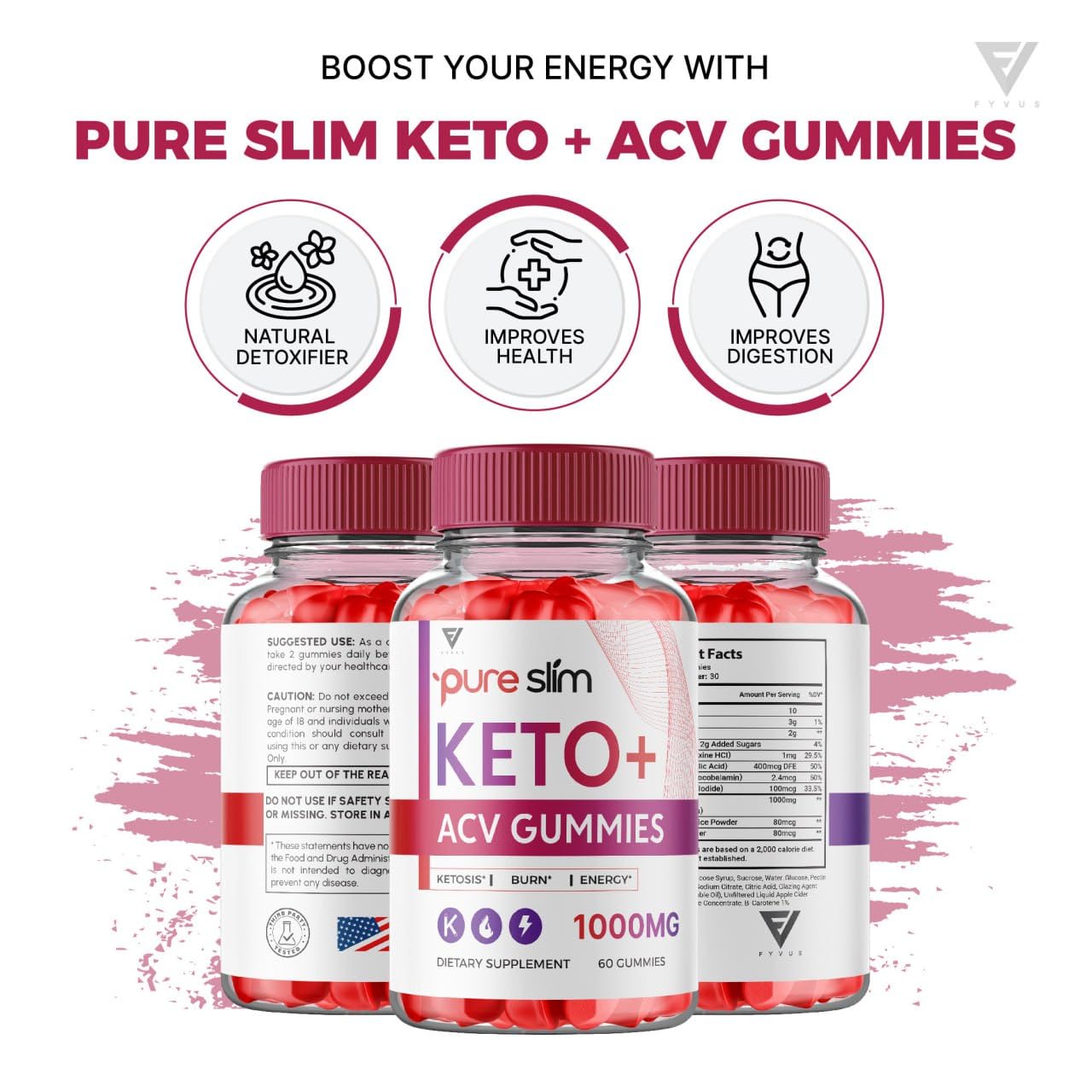 (5 Pack) Pure Slim Keto ACV Gummies, Pure Slim Keto ACV Gummies Advanced Weight Loss Fyvus