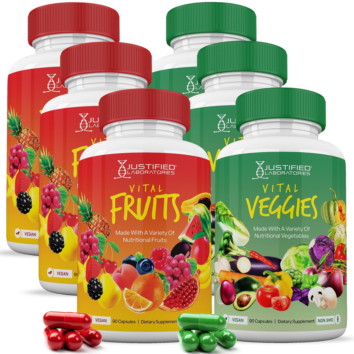 (6 Pack) Vital Fruits and Veggies Supplement Whole Food Red & Green Superfoods