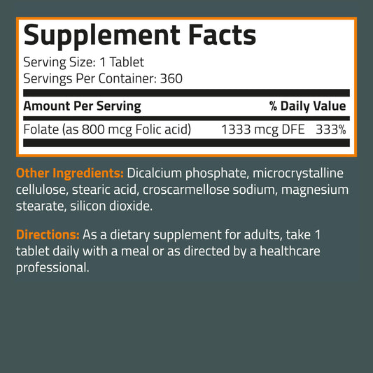 Bronson Folic Acid 800 MCG Supports Prenatal Development, 1 Year Supply, Non-GMO Bronson