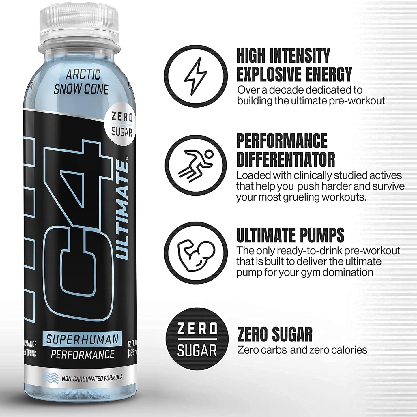C4 Ultimate Non-Carbonated Zero Sugar Energy Drink, Pre Workout Drink + Beta Alanine Cellucor