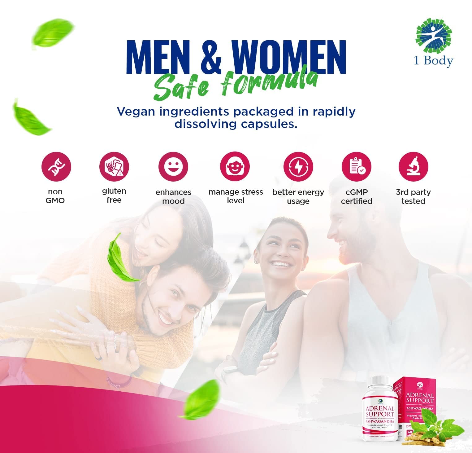 1 Body Adaptogen Complex Supplement with Ashwagandha - 60 Vegan Cap