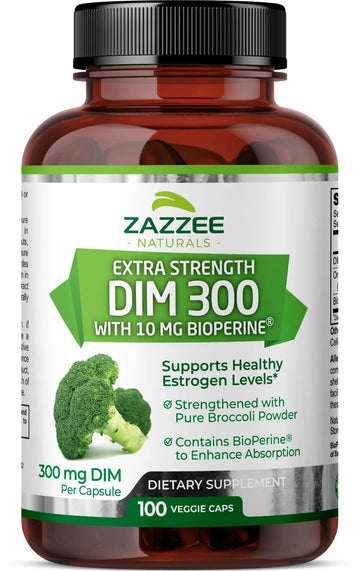 Zazzee Extra Strength DIM 300, 10 mg BioPerine and 300 mg DIM per Capsule, 100 Vegan