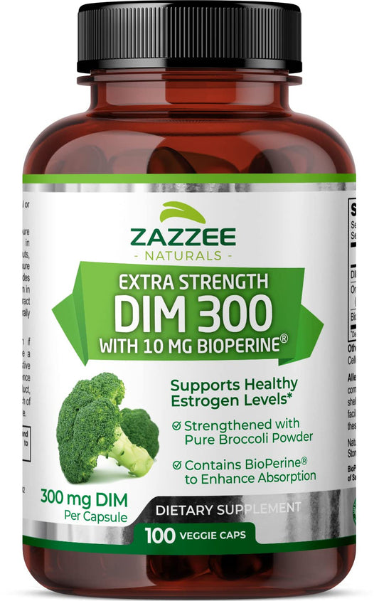 Zazzee Extra Strength DIM 300, 10 mg BioPerine and 300 mg DIM per Capsule, 100 Vegan
