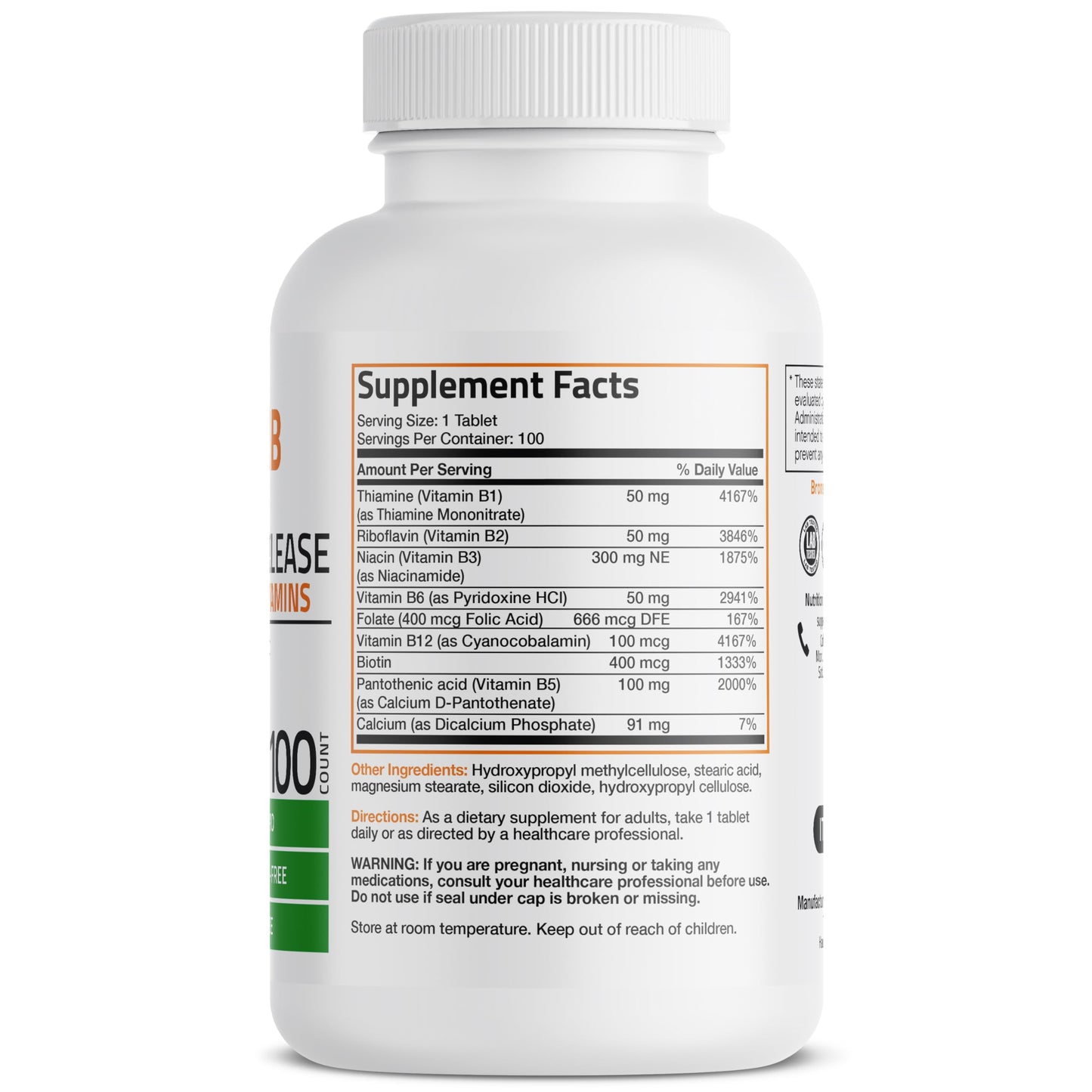 Bronson Super B Vitamin B Complex Sustained Slow Release Vitamin B1, B2, B3, B6, B9 Bronson