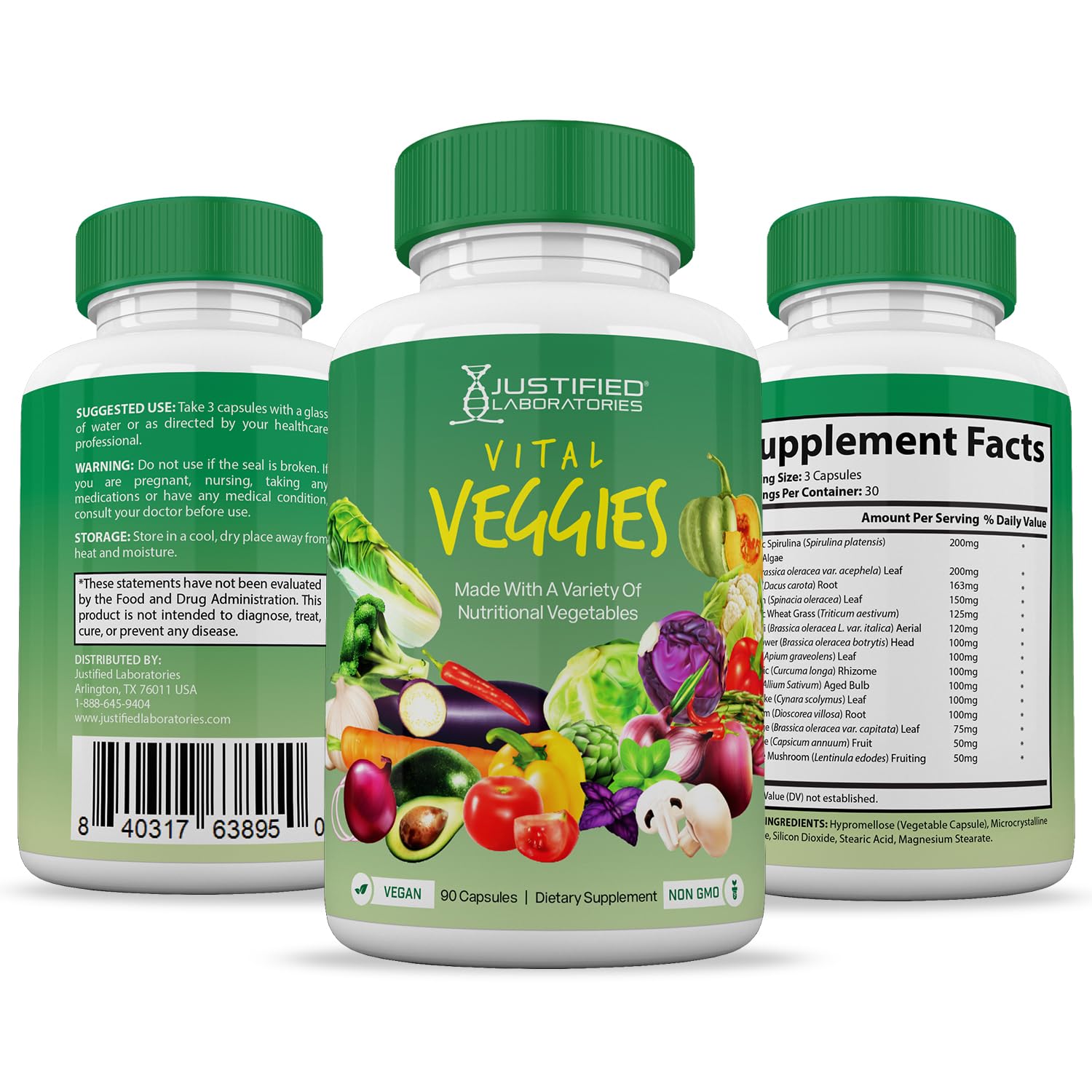 (6 Pack) Vital Fruits and Veggies Supplement Whole Food Red & Green Superfoods Justified Laboratories