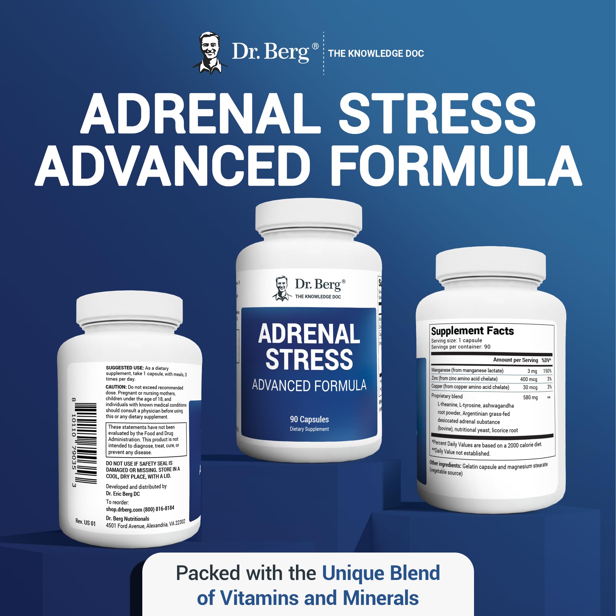 Dr. Bergโs Adrenal Stress Advanced Formula - Adrenal Support Supplements for Stress