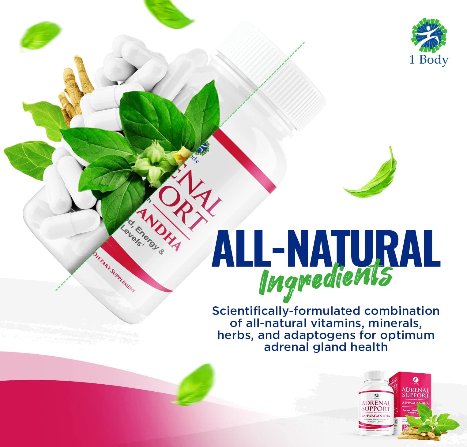 1 Body Adaptogen Complex Supplement with Ashwagandha - 60 Vegan Cap