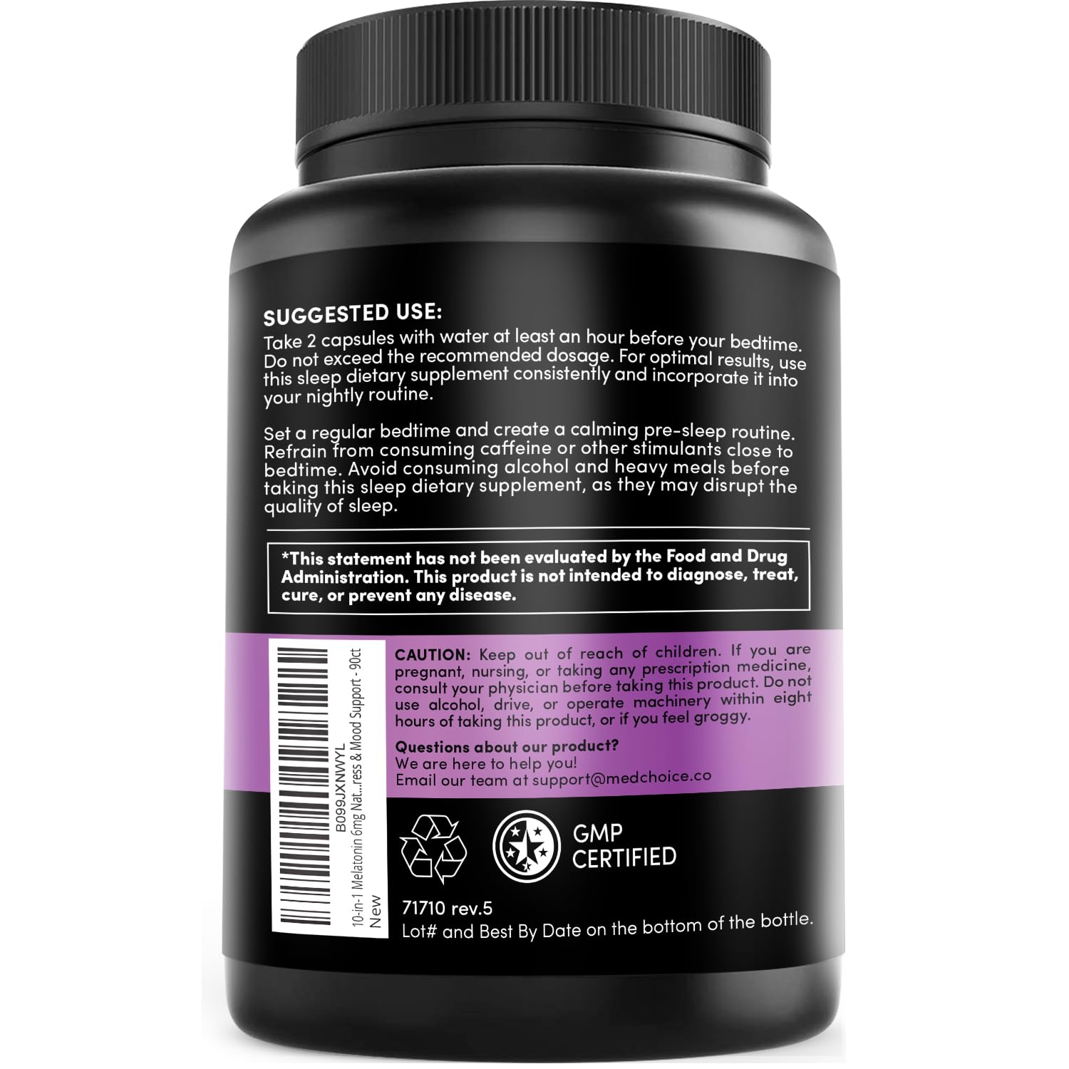 10-in-1 Melatonin Capsules - Melatonin 5mg Natural Sleep Aid for Adults MEDCHOICE