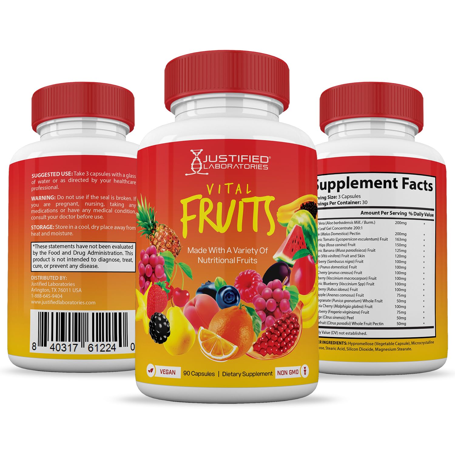 (6 Pack) Vital Fruits and Veggies Supplement Whole Food Red & Green Superfoods Justified Laboratories