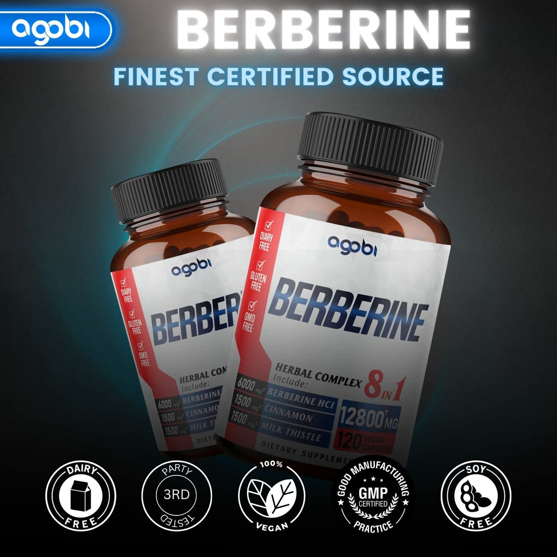 120 Capsules - Berberine Supplement 12800mg with Ceylon, Milk Thistle, Turmeric