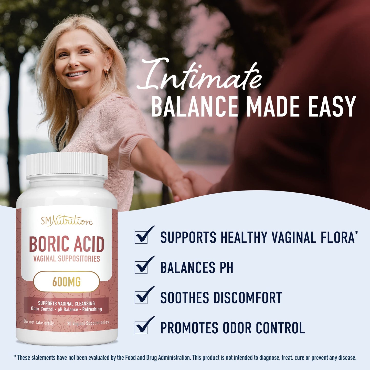 Boric Acid Suppositories for Women | 600mg | for pH Balance, Vaginal Odor & Itching | Feminine Intimate Health