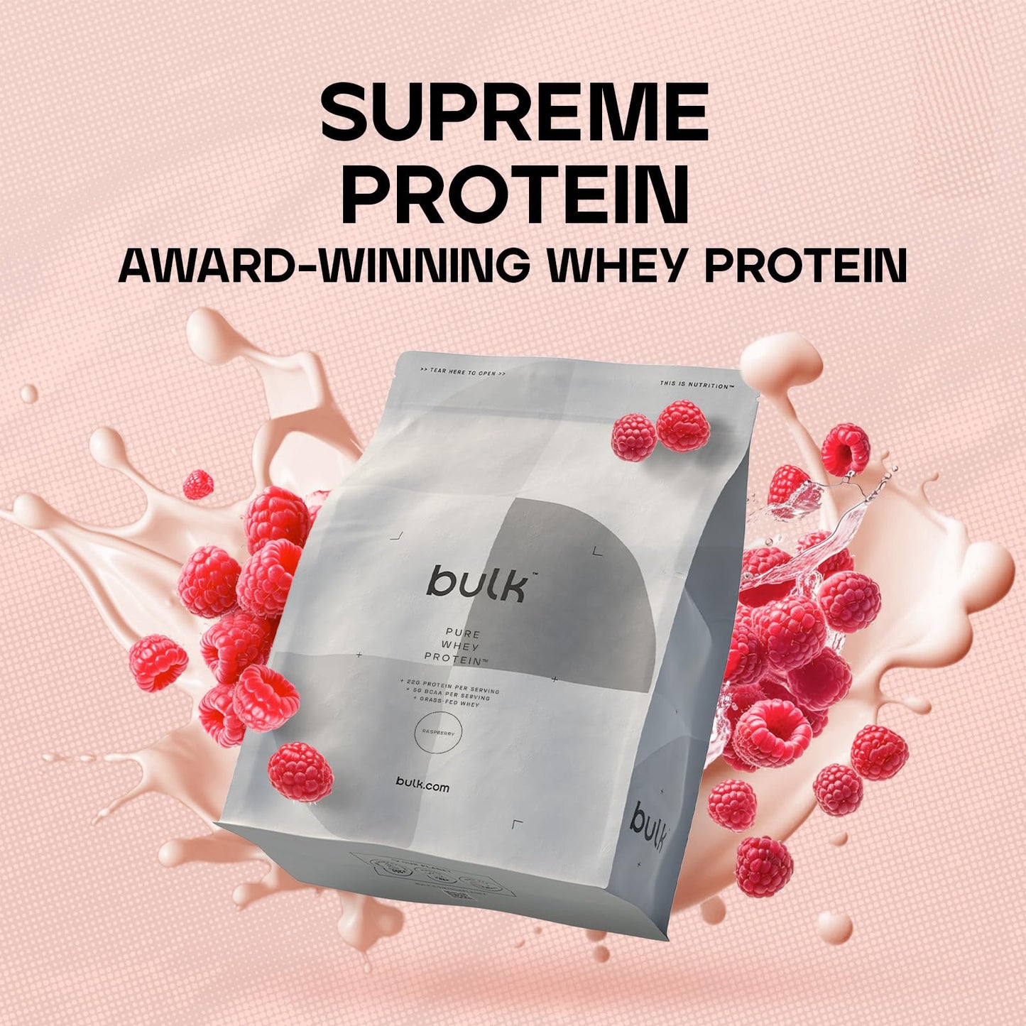 Bulk Pure Whey Protein Powder Shake, Raspberry, 500 g, Packaging May Vary