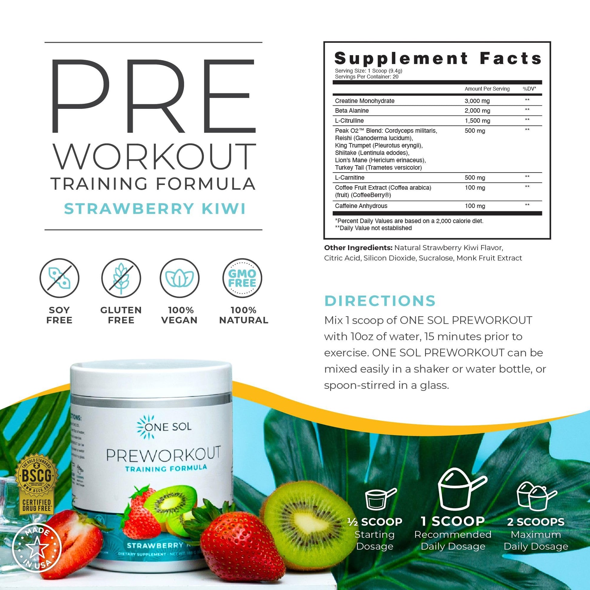 One Sol Pre-Workout for Women, Enhanced Pump & Focus, No Jitters Or Crash, Natural One Sol