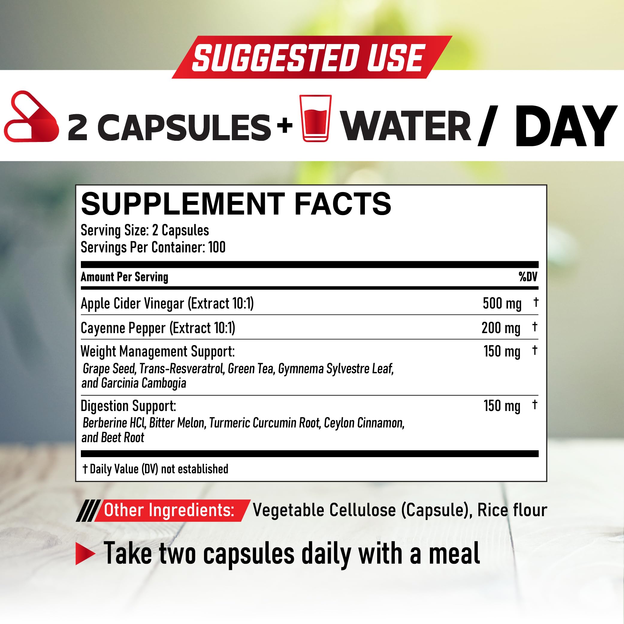 12in1 Apple Cider Vinegar Supplements - 200 Capsules with Cayenne Pepper, Grape Seed DEDICAD