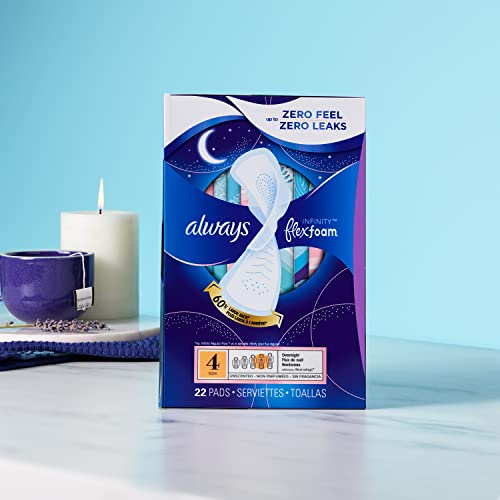Always Infinity Feminine Pads For Women, Size 4 Overnight Absorbency, Multipack, With Flexfoam Always