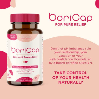 BoriCap - Boric Acid Suppositories for Women - 600 mg - Vaginal Health, pH Balance, Itch & Odor - Natural