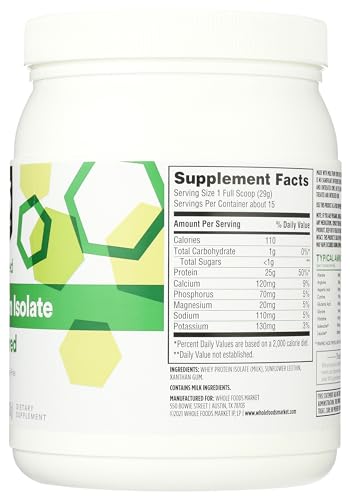 365 by Whole Foods Market, Unflavored Whey Protein Isolate, 15.1 Ounce 365 by Whole Foods Market