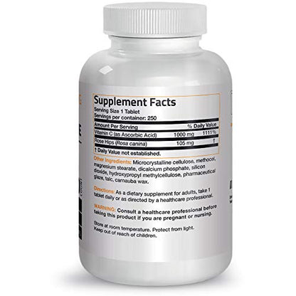 Bronson Vitamin C 1000 mg with Rose Hips Sustained Release, 250 Tablets Bronson