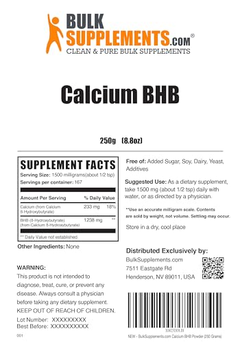 BulkSupplements.com Calcium BHB Powder - Beta-HydroxyButyrate Powder, BHB Supplement BULKSUPPLEMENTS.COM