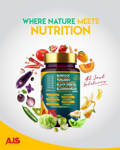 AJS Sea Moss Capsules 3200Mg, Shilajit 1000Mg with Black Seed Oil, Ashwagandha AJS Nutrition