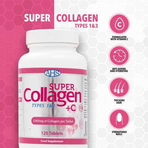 AHS Super Collagen + Vitamin C Tablets 120 Tablets - 6000mg Collagen per Serving - 1 Month Supply AHS