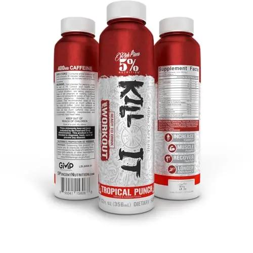 5% Nutrition Kill It Ready-to-Drink High Stim Pre Workout | 400mg Caffeine Energy Drink | Extreme Pump, Endurance, Focus & Hydration | Citrulline, Beta Alanine, Taurine | 12 Pack (Tropical Punch)
