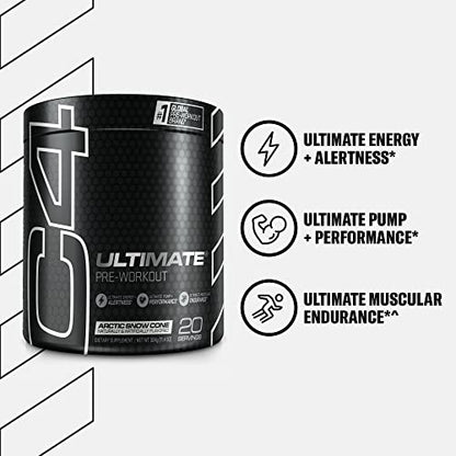 C4 Ultimate Pre Workout Powder Arctic Snow Cone - Sugar Free Preworkout Energy Cellucor