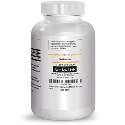 Bronson Vitamin C 1000 mg with Rose Hips Sustained Release, 250 Tablets Bronson
