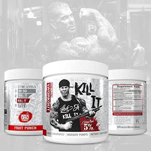 5% Nutrition Rich Piana Kill It Pre Workout Powder w/Creatine, Jitter-Free Caffeine 5% Nutrition