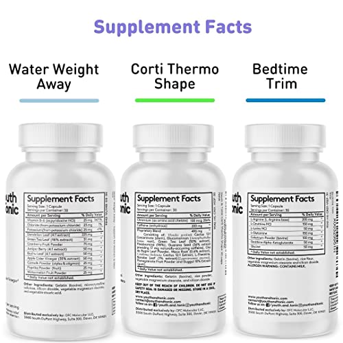 Youth & Tonic Shred Sculpt Lean 3 x Diet Pills w Water Weight Away & Cortithermo Shape