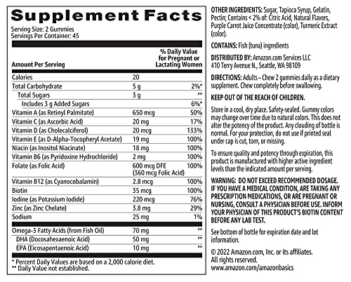 Amazon Basics Prenatal & DHA Gummy, Rasberry & Lemon Flavor, 90 Count (Previously Solimo) Amazon Basics