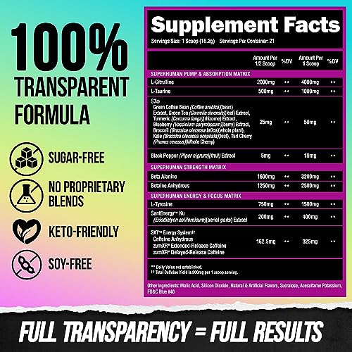 ALPHA LION Superhuman Pre Workout Powder, Beta Alanine, L-Taurine & Tri-Source ALPHA LION