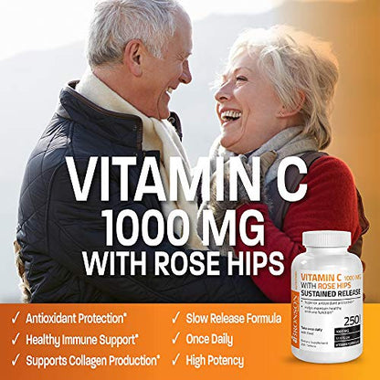 Bronson Vitamin C 1000 mg with Rose Hips Sustained Release, 250 Tablets Bronson