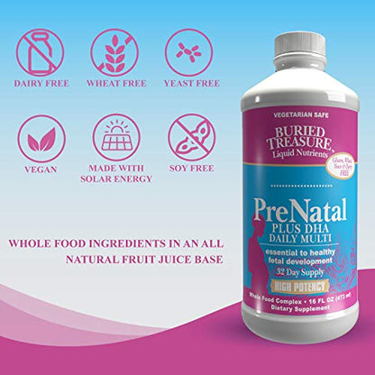 Buried Treasure Prenatal Plus DHA Complete, 16 oz Orange Banana Flavor, High Potency Liquid