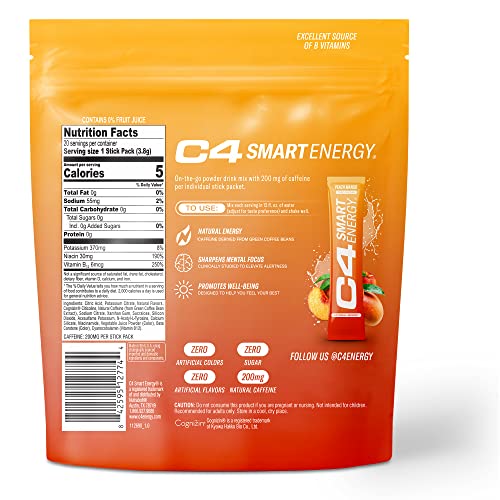 C4 Smart Energy Powder Stick Packs - Sugar Free Performance Fuel & Nootropic Brain