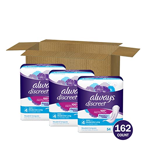 Always Discreet Adult Moderate Long Incontinence Pads, Up to 100% Leak Always Discreet