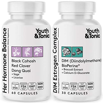 Youth & Tonic Menopause & PMS Support for Women Through Balanced Estrogen Metabolism – 90 Pills