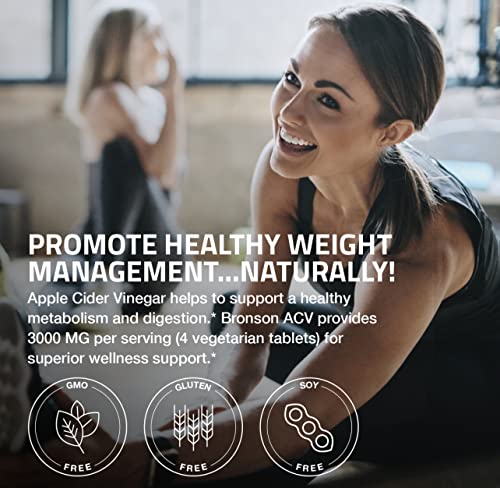 Bronson Apple Cider Vinegar 3000 MG per Serving Extra Strength - Non-GMO, 200 Vegetarian Bronson