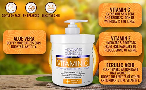 Advanced Clinicals Vitamin C Face & Body Cream Moisturizing Skin Care Lotion, Anti Advanced Clinicals