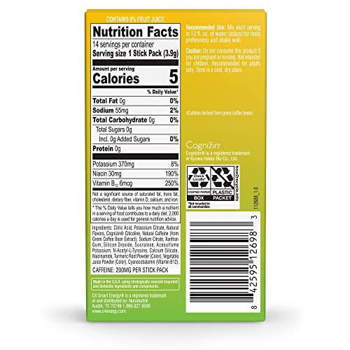 C4 Smart Energy Powder Stick Packs - Sugar Free Performance Fuel & Nootropic Brain