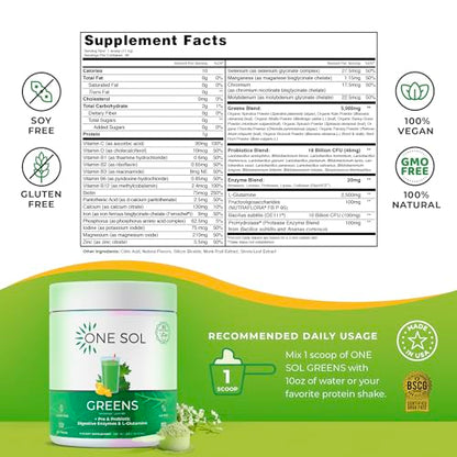 One Sol Greens, Super Greens Powder to Reduce Bloating & Improve Gut Health One Sol