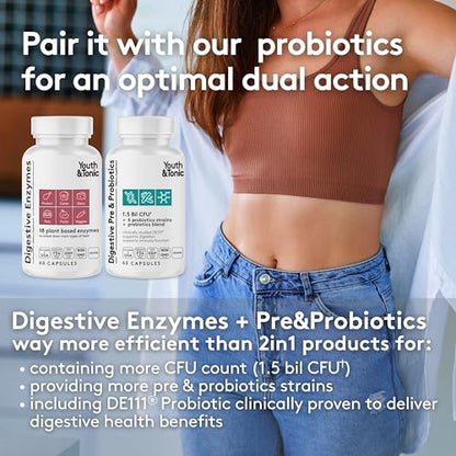 Youth & Tonic Enzymes for Digestion Full Spectrum for Bloating, Gut Health & Digestive Support