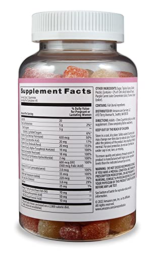 Amazon Basics Prenatal & DHA Gummy, Rasberry & Lemon Flavor, 90 Count (Previously Solimo) Amazon Basics